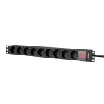 Caymon PSR109FS/B 19 colių 1U 9 lizdų prancūzi&scaron;ko E tipo maitinimo juosta su 2,5 m laidu, juoda