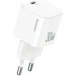 USAMS JO Series CC262 30W GaN USB-C sieninis įkroviklis su 1m USB-C kabeliu - balta