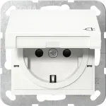 Gira 475427 SCHUKO lizdas su atlenkiamu dangteliu, System 55, blizgus grynas baltas