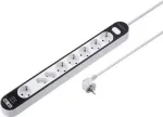 Sygonix SY-4538278 8 vietų maitinimo juosta su jungikliu, balta/juoda, 1,5 m kabelis