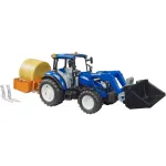 BRUDER New Holland T5.120 traktorius su priekiniu krautuvu, krovinių dėže ir &scaron;akėmis 1:16