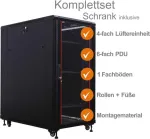 IT-BUDGET 19 inch tinklo spintos SRK komplektas - 18U - 600x1000 mm - stiklo/plieno durelės - 4 aktyvūs ventiliatoriai - PDU - lentynos - i&scaron;ardoma - juoda 90ITB19SRK18610GS