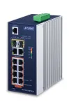 PLANET IGS-4215-8P2T2S pramoninis tinklo komutatorius su valdymu, L2/L4, 8x Gigabit PoE+ + 2x Gigabit + 2x 1000Base-X SFP, IP30, DIN bėgeliui/sienai, DC, mėlynas/sidabrinis