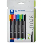Finelineris Staedtler 334 C12 Superfine juoda mėlyna žalia pilka &scaron;viesiai mėlyna &scaron;viesiai žalia oranžinė rožinė raudona violetinė geltona 12 vnt.