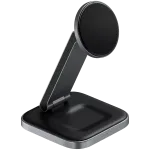 SATECHI 3-in-1 Sulankstomas Qi2 belaidis įkrovimo stovas (Space Gray) su A, C, G ki&scaron;tukais