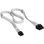 Corsair Premium Sleeved 6+2 kontaktų PCIe kabelis, skirtas Type-5 maitinimo &scaron;altiniams - Baltas