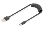 Digitus AK-300430-006-S USB 2.0 USB-A į USB-C spiralinis kabelis, 1 m, 480 Mbit/s, 60 W PD, juodos spalvos