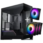 PHANTEKS NV-Series NV5 MK2 ATX korpusas, grūdintas stiklas, DRGB - satino juoda + 3 vnt. M25 Gen2 PWM D-RGB ventiliatoriai Reverse Blade + 1 įprastas ventiliatorius - 120 mm