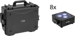 EUROLITE rinkinys 8x AKKU Flat Light 3 sw + plastikinis krep&scaron;ys su vežimėliu RGBW LED QuickDMX