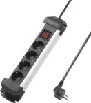 Sygonix SY-4538264 4 lizdų elektros skirstytuvas su jungikliu, 1,5 m, juodas/sidabrinis