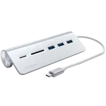 Satechie Type-C aliuminio USB centras ir kortelių skaitytuvas, sidabrinis, ST-TCHCRS