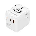 Keliaujantis maitinimo adapteris GEMBIRD TPA-1A2C20-01-W &mdash; 20 W, USB-A (18 W) + 2&times; USB-C (20 W), E tipo ki&scaron;tukas, baltas