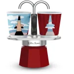 Stalvirkinis mokos kavos virimo aparatas BIALETTI MINI EXPRESS Magritte raudonas &ndash; 0001406, mažos talpos espresso virimo puodas