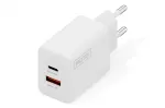 AC vidinis USB GaN įkroviklis DIGITUS DA-10301 &mdash; 30W, 1&times; USB-C, 1&times; USB-A, 100&ndash;240V, baltas