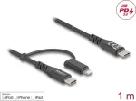 DeLOCK USB 2.0 kabelis 1 m USB-C / USB-C ir Lightning juodas