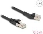 Tinklo kabelis DeLOCK RJ45 Cat.8.1 ki&scaron;tukas 45&deg; kairėn 0,5 m juodas