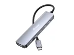Adapteris EQUIP USB-C 6‑in‑1 Multifunkcinis &mdash; HDMI 4K/60Hz, 4&times; USB‑C Gen2 (10Gbps), 100W PD, 0,25 m laidas, Pilka
