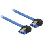 Delock 85096 SATA 6 Gb/s kabelis, lizdas žemyn sulenktas &ndash; lizdas žemyn sulenktas, 0,3 m, fiksavimo auksiniai spaustukai, mėlynas
