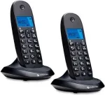 Motorola C1002CB+ DECT belaidis telefonas su 2 rageliais, juodas, ap&scaron;viestas ekranas, laisvų rankų režimas, 50 įra&scaron;ų telefono knyga
