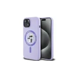 Karl Lagerfeld KLHMP15SSCMKCRHU iPhone 15 6,1 colio purpurinis silikoninis kietas dėklas su Karl & Choupette galvutėmis, žiedu ir MagSafe