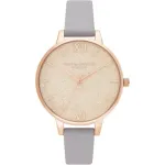 Olivia Burton moteri&scaron;kas laikrodis OB16GD45 34 mm pilko blizgio ciferblato, rausvo aukso spalvos plieno ir odinės apyrankės