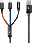 Baseus Primary Colors 3-in-1 USB 2.0 Type A į Micro, USB-C ir Lightning laidas 30 cm juodas/raudonas/mėlynas