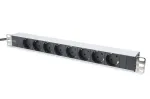 DIGITUS 1U aliumininis PDS, stelažinis, vardinė galia: 16A, 4000W, 250VAC 50/60Hz, 8x saugūs lizdai