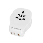 Sieninis kelioninis adapteris GEMBIRD TPA-1A2C20-02-W 20W &mdash; 1&times;USB-A + 2&times;USB-C, G tipo ki&scaron;tukas, 100&ndash;250V, baltas