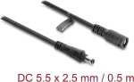 Delock DC ilginimo kabelis 5,5 x 2,5 mm ki&scaron;tukas&ndash;lizdas su bajoneto fiksavimu, 18 AWG, 0,5 m, juodas (67391)