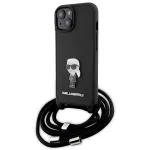 Karl Lagerfeld KLHCP15SSASKNPSK iPhone 15/14/13 6,1 inch Hard Case Black Crossbody Saffiano Monogram Metal Pin Karl & Choupette