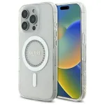 Guess GUHMP16LPFTDTEH Kietasis dėklas, skirtas Apple iPhone 16 Pro 6,3 inch baltas IML su cirkoniais MagSafe