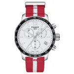 Tissot T-Sport Quickster vyri&scaron;kas laikrodis T0954177037 42 mm &scaron;veicari&scaron;kas kvarcinis chronografas su baltu ciferblatu ir raudonu NATO apyranke