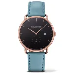PAUL HEWITT Vyri&scaron;kas laikrodis The Grand Atlantic Line 42mm rožinio aukso spalvos nerūdijančio plieno korpusas, juodas odinis dirželis PHTGARB23S