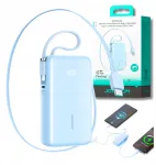 Joyroom JR-PR2L 10000mAh 35W Power Bank su Skaitmeniniu Ekranu, Įmontuotais I&scaron;traukiamais USB-C ir Lightning Laidais (0,7 m), Mėlyna
