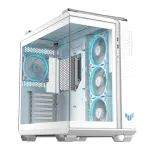 PC dėklas ASUS TUF GAMING GT502 Horizon TG ARGB White &mdash; Midi bok&scaron;tas, ATX, grūdintas stiklas, 4&times;3,5 colio vietos, maks. GPU 400 mm