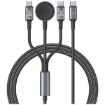 USAMS Huan Series SJ754 72W USB-C į USB-C laidas su integruotu magnetiniu belaidžiu i&scaron;maniojo laikrodžio įkrovikliu, juodas, 1,2 m