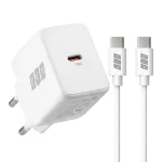 EFB Elektronik G301CE 30W USB-C GaN įkroviklio rinkinys su 2 m USB-C kabeliu, baltas