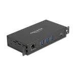 USB &scaron;akotuvas DELOCK 3 prievadai 5 Gbps su RJ45 Gigabit PoE++ ir USB Type-C pagrindine jungtimi, metalinis korpusas, 1,5 kV izoliacija, juodas