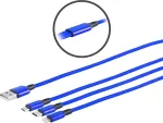 USB 3in1 įkrovimo laidas ShiverPeaks 14-50071 &mdash; Micro B, USB-C 8-pin, 1,2 m, mėlynas