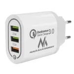 Sieninis įkroviklis MACLEAN MCE479W &mdash; 3 prievadų USB greitasis įkroviklis, 18 W bendra galia