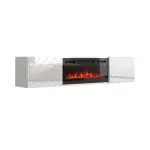 TV spintelė cama meble LUXE 1826&times;345&times;375 mm balta blizgi su įmontuotu juodu elektriniu židiniu (1400&ndash;1600 W)