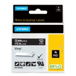 DYMO Rhino pramoniniai vinilo lipdukai | 12 mm x 5,5 m | Baltas spaudinys ant juodo | Lipnūs | LabelManager ir Rhino etikečių spausdintuvams