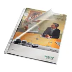 Ki&scaron;enė Leitz Premium A4 atidaryta vir&scaron;uje ir kairėje, 30% perdirbto plastiko