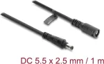 Delock DC ilginimo kabelis 5.5 x 2.5 mm, ki&scaron;tukas&ndash;lizdas, su bajoneto fiksatoriumi, 18 AWG, 1 m, juodas (67392)