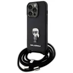 Karl Lagerfeld KLHCP15LSASKNPSK iPhone 15 Pro 6.1 Hardcase Black Crossbody Saffiano Monogram Metal Pin Karl & Choupette