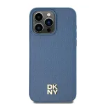DKNY DKHMP15SPSHRPSB iPhone 15 / 14 / 13 6.1 Mėlynas kietas dėklas su odos ra&scaron;tu, metaliniu logotipu ir MagSafe