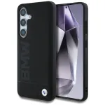 BMW Leather Big Wordmark Case, skirtas Samsung Galaxy S25+, juoda
