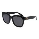 GUCCI GG0034SN-001 Moteri&scaron;ki kvadratiniai akiniai nuo saulės 54/20/140 mm, juodas acetatas, pilki nailono lę&scaron;iai, UV400