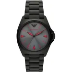 ARMANI AR11393 vyri&scaron;kas kvarcinis analoginis laikrodis, 40 mm nerūdijančio plieno korpusas, juodas odinis dirželis