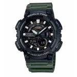 CASIO AEQ-110W-3A vyri&scaron;kas analoginis-skaitmeninis laikrodis, 52.2mm, žalia derva apyrankė